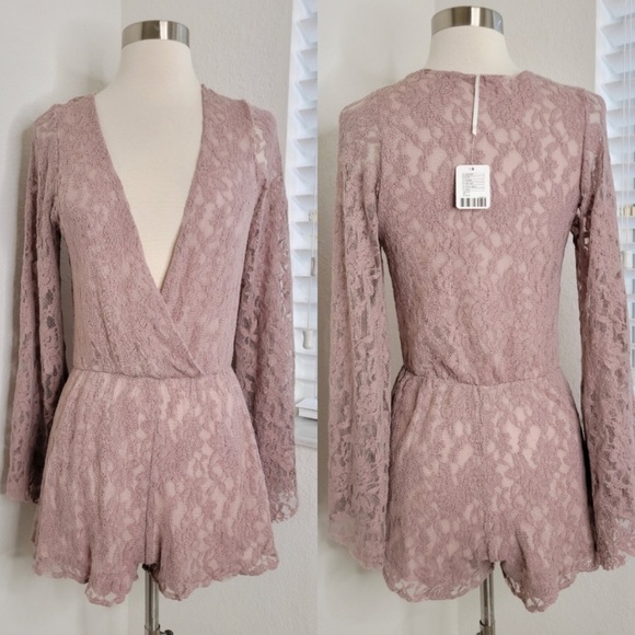 FREE PEOPLE Lace Romper In Mauve XS - Picture 3 of 11